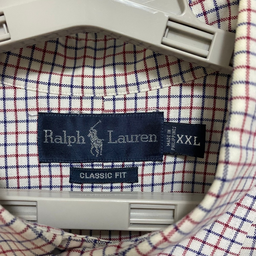 Ralph Lauren Mens XXL Classic Fit White Check Long Sleeve Blue Button Down Shirt - Picture 4 of 7